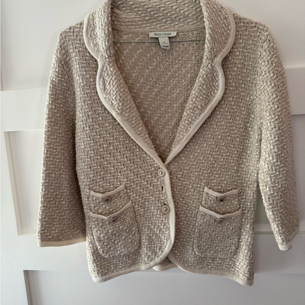 White House Black Market Textured Cream Cardigan with Pockets size L - Picture 2 of 9